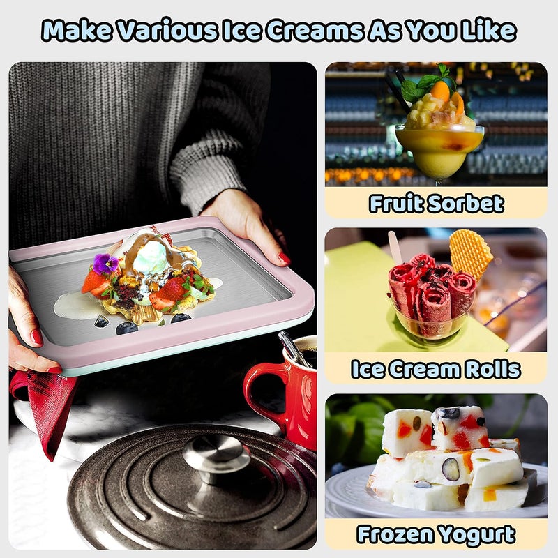 JoyMech Ice Cream Roll Maker Rolled Ice Cream Machine, Sweet Spot Pan, Instant Cold Plate, Ideal for Making Rolled Ice Cream Soft Serve Slushies Frozen Yogurt Sorbet and Gelato (Light Pink) - Image 2